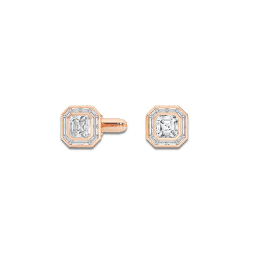 4 ctw Asscher Lab Grown Diamond with Baguette Frame Cufflinks 14K Rose Gold, E, VS1
