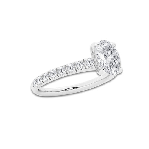 1.39 ctw Oval Lab-Grown Diamond Pave Engagement Ring in 14K White Gold for Women | E Color, VS1 Clarity, IGI Certified 1.00 ct Center Diamond