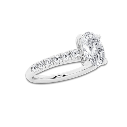1.91 ctw Oval Lab-Grown Diamond Pave Engagement Ring in Platinum for Women | D Color, VVS1 Clarity, IGI Certified 1.50 ct Center Diamond