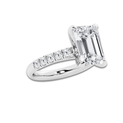 6.55 ctw Emerald Lab-Grown Diamond Pave Engagement Ring in Platinum for Women | D Color, VVS1 Clarity, IGI Certified 6.00 ct Center Diamond