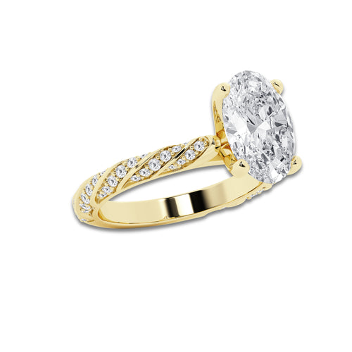 8.42 ctw Oval Lab-Grown Diamond Twisted Band Engagement Ring in 14K Yellow Gold for Women | Colorless D, VVS1 Clarity, IGI Certified 8.00 ct Center Diamond