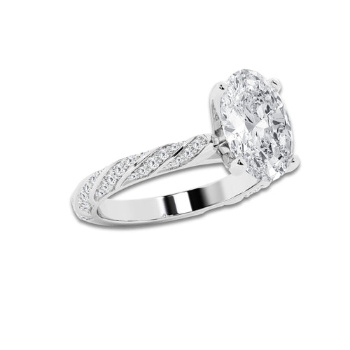 4.42 ctw Oval Lab-Grown Diamond Twisted Band Engagement Ring in Platinum for Women | Colorless E, VS1 Clarity, IGI Certified 4.00 ct Center Diamond
