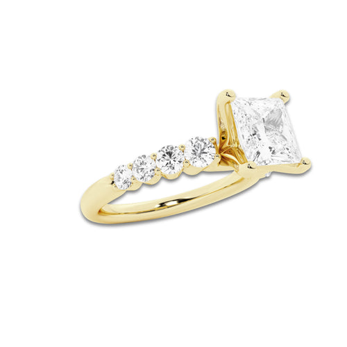 2.04 ctw Princess Lab-Grown Diamond Side Stone Engagement Ring in 14K Yellow Gold for Women | Colorless E, VS1 Clarity, IGI Certified 1.50 Ct Center Diamond