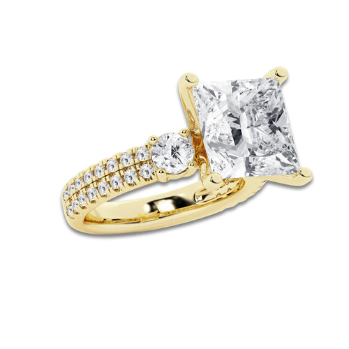 8.96 ctw Princess Lab-Grown Diamond Three Stone Double Row Engagement Ring in 14K Yellow Gold for Women | E Color, VS1 Clarity, IGI Certified 8.00 ct Center Diamond