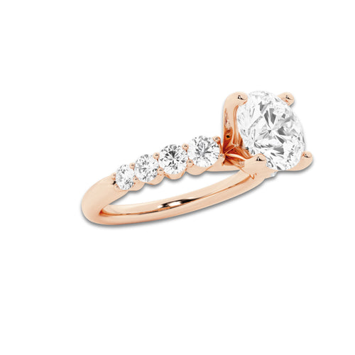 2.04 ctw Round Lab-Grown Diamond Side Stone Engagement Ring in 14K Rose Gold for Women | Colorless D, VVS1 Clarity, IGI Certified 1.50 Ct Center Diamond