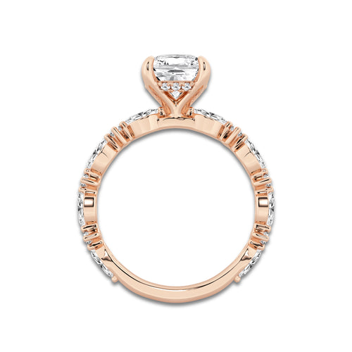 Evermore 3 2/5 ctw Cushion Lab Grown Diamond Bridal Set 14K Rose Gold, D, VVS | IGI Certified, 2 ct Center