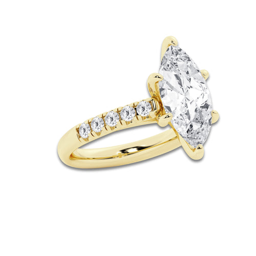 4.43 ctw Marquise Lab-Grown Diamond Pave Engagement Ring in 14K Yellow Gold for Women | D Color, VVS1 Clarity, IGI Certified 4.00 ct Center Diamond