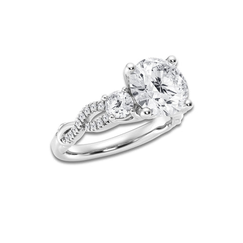 3.60 ctw Round Lab-Grown Diamond Side Stone Engagement Ring in 14K White Gold for Women | Colorless D, VVS1 Clarity, IGI Certified 3.00 ct Center Diamond