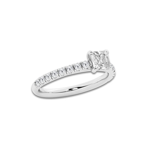 0.89 ctw Asscher Lab-Grown Diamond Pave Engagement Ring in Platinum for Women | E Color, VS1 Clarity, IGI Certified 0.50 ct Center Diamond