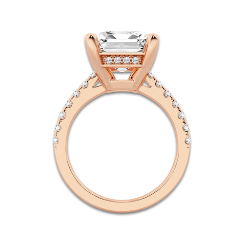 7.44 ctw Emerald Lab-Grown Diamond Hidden Halo Side Stone Engagement Ring in 18K Rose Gold for Women | Colorless D, VVS1 Clarity, IGI Certified 7.00 ct Center Diamond