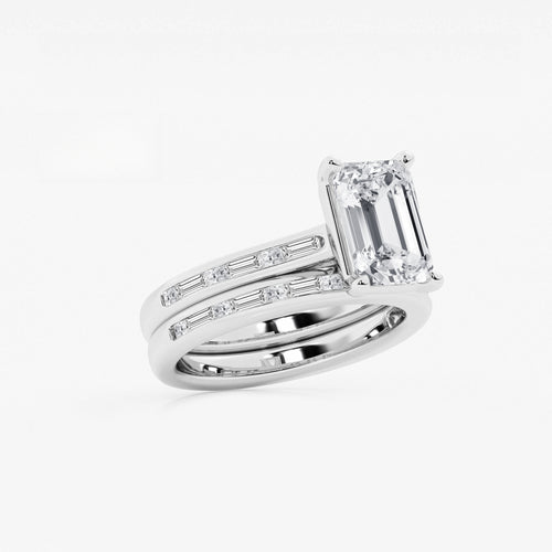 Synergy 3 3/4 ctw Emerald Lab Grown Diamond Baguette and Princess Side Stone Bridal Set 14K White Gold, E, VS1 | IGI Certified, 3 ct Center