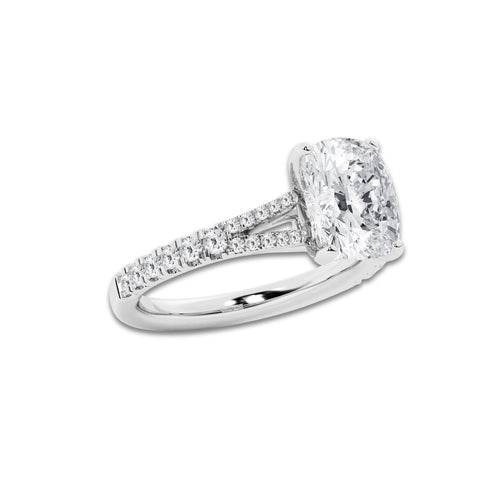 3.32 ctw Elongated Cushion Lab-Grown Diamond Split Shank Side Stone Engagement Ring in Platinum for Women | Colorless E, VS1 Clarity, IGI Certified 3.00 ct Center Diamond