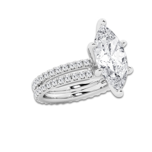 6.22 ctw Marquise Lab-Grown Diamond Double Row Diamond Engagement Ring in Platinum for Women | Colorless D, VVS1 Clarity, IGI Certified 5.00 ct Center Diamond