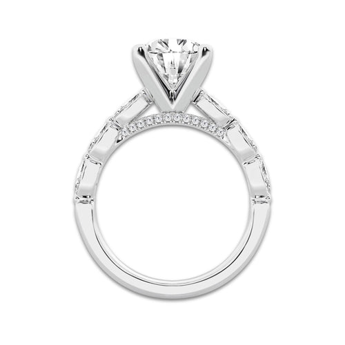 2.98 ctw Round Lab-Grown Diamond Marquise Side Stone Engagement Ring in Platinum for Women | Colorless E, VS1 Clarity, IGI Certified 2.50 ct Center Diamond