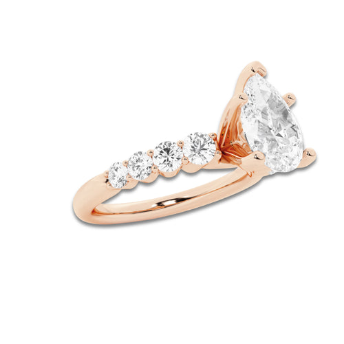 2.04 Ct Pear Lab-Grown Diamond Half Eternity Engagement Ring in 14K Rose Gold for Female, Colorless (E), VS1 Clarity | IGI Certified, 1.50 Ct Center Diamond