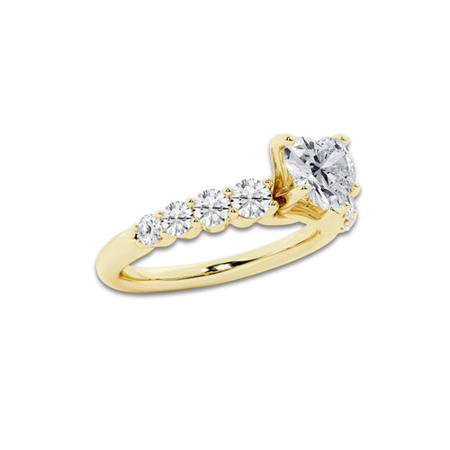 1.29 ctw Heart Lab-Grown Diamond Side Stone Engagement Ring in 14K Yellow Gold for Women | Colorless E, VS1 Clarity, IGI Certified 0.75 Ct Center Diamond
