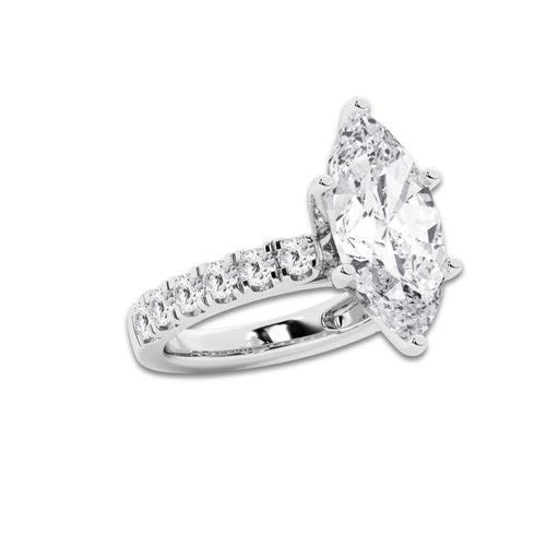 7.00 ctw Marquise Lab-Grown Diamond Split-Prong Set Side Stone Engagement Ring in 14K White Gold for Women | Colorless D, VVS1 Clarity, IGI Certified 6.00 ct Center Diamond