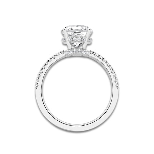 3 1/5 ctw Elongated Cushion Lab Grown Diamond Hidden Halo Engagement Ring Platinum, E, VS1 | 3 ct Center