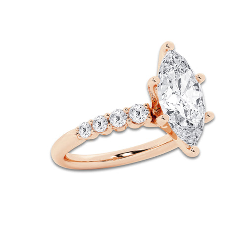4.66 Ct Marquise Lab-Grown Diamond Half Eternity Engagement Ring in 14K Rose Gold for Female, Colorless (D), VVS1 Clarity | IGI Certified, 4.00 Ct Center Diamond