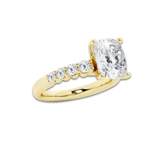 4.16 ctw Elongated Cushion Lab-Grown Diamond Side Stone Engagement Ring in 14K Yellow Gold for Women | Colorless D, VVS1 Clarity, IGI Certified 3.50 Ct Center Diamond