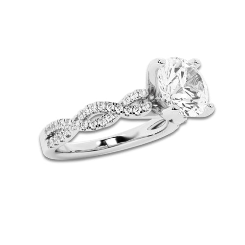 5.29 ctw Round Lab-Grown Diamond Twisted Shank Engagement Ring in Platinum for Women | D Color, VVS1 Clarity, IGI Certified 5.00 ct Center Diamond
