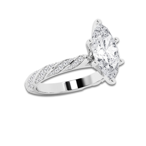 2.94 ctw Marquise Lab-Grown Diamond Twisted Band Engagement Ring in Platinum for Women | Colorless D, VVS1 Clarity, IGI Certified 2.50 ct Center Diamond
