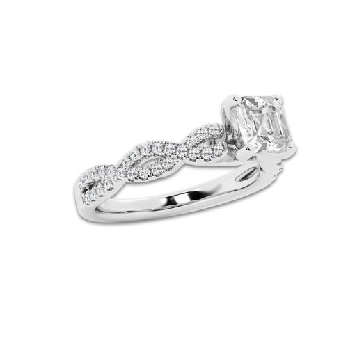 1.25 ctw Asscher Lab-Grown Diamond Twisted Shank Engagement Ring in Platinum for Women | E Color, VS1 Clarity, IGI Certified 1.00 ct Center Diamond
