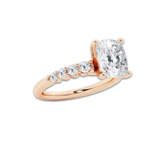 3.52 Ct Elongated Cushion Lab-Grown Diamond Half Eternity Engagement Ring in 14K Rose Gold for Female, Colorless (D), VVS1 Clarity | IGI Certified, 3.00 Ct Center Diamond