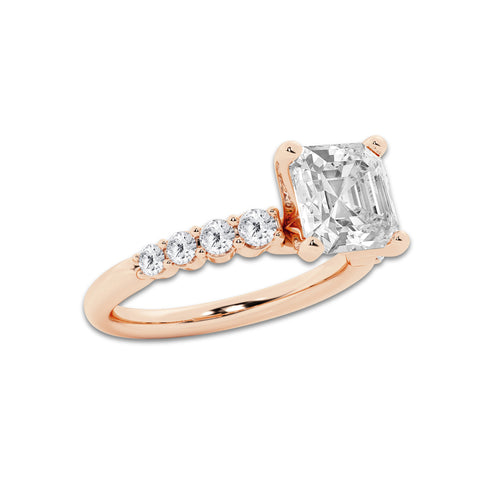 4.16 Ct Asscher Lab-Grown Diamond Half Eternity Engagement Ring in 14K Rose Gold for Female, Colorless (D), VVS1 Clarity | IGI Certified, 3.50 Ct Center Diamond