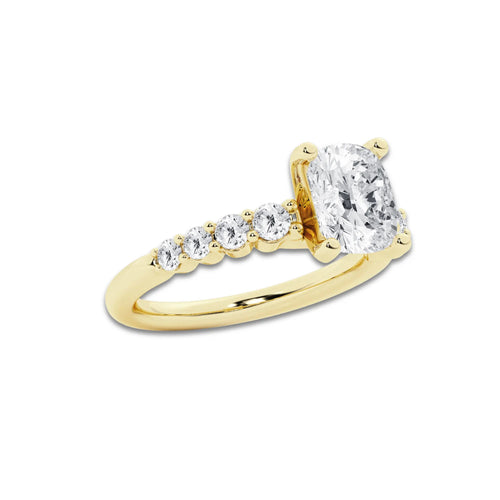 2.52 Ct Elongated Cushion Lab-Grown Diamond Half Eternity Engagement Ring in 14K Yellow Gold for Female, Colorless (D), VVS1 Clarity | IGI Certified, 2.00 Ct Center Diamond