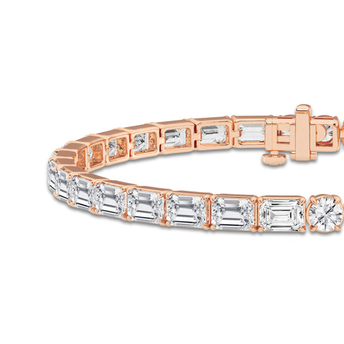 12 1/2 ctw Emerald and Round Lab Grown Diamond Bracelet - 6 Inches 14K Rose Gold, DE, VS1