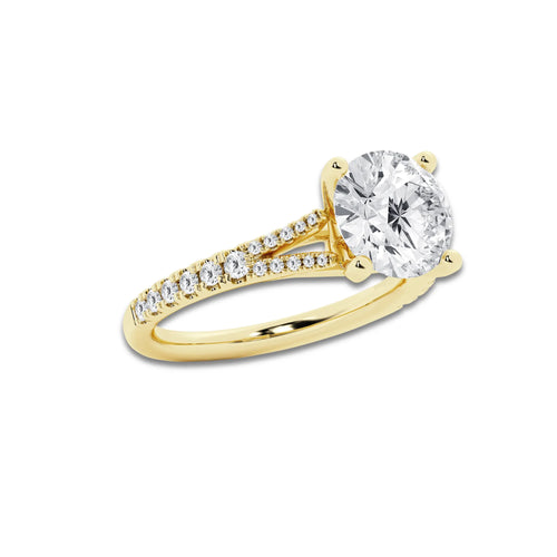7.66 ctw Round Lab-Grown Diamond Split Shank Side Stone Engagement Ring in 14K Yellow Gold for Women | Colorless E, VS1 Clarity, IGI Certified 7.00 ct Center Diamond