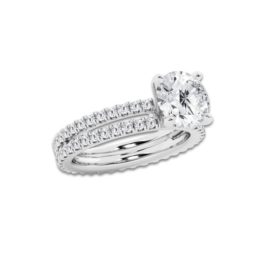 3.39 ctw Round Lab-Grown Diamond Double Row Diamond Engagement Ring in Platinum for Women | Colorless D, VVS1 Clarity, IGI Certified 2.50 ct Center Diamond