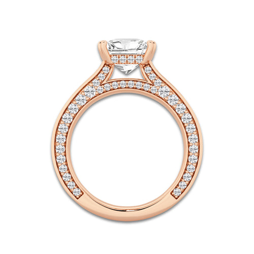Kelly 3 ctw Princess Lab Grown Diamond Pave Profile Side Stone Engagement Ring 14K Rose Gold, E, VS1 | IGI Certified, 2 ct Center