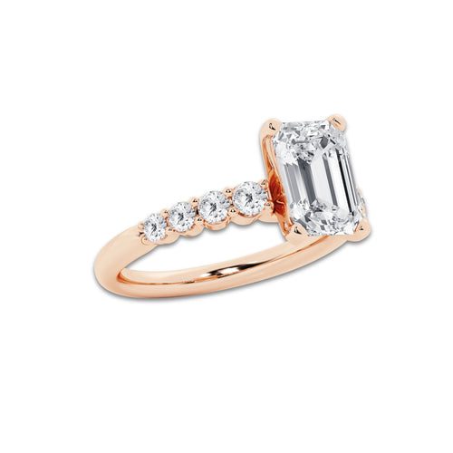 4.66 Ct Emerald Lab-Grown Diamond Half Eternity Engagement Ring in 14K Rose Gold for Female, Colorless (D), VVS1 Clarity | IGI Certified, 4.00 Ct Center Diamond