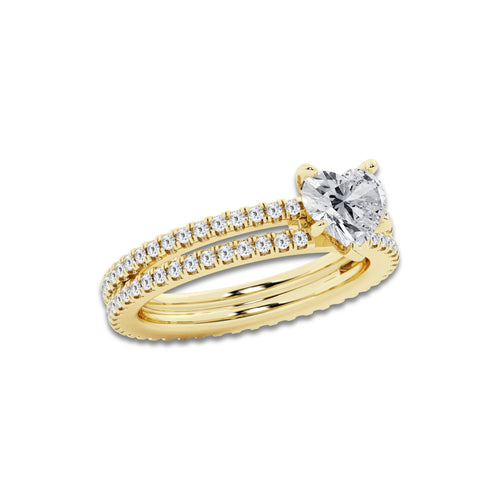 1.69 ctw Heart Lab-Grown Diamond Double Row Diamond Engagement Ring in 14K Yellow Gold for Women | Colorless E, VS1 Clarity, IGI Certified 1.00 ct Center Diamond