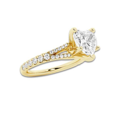 2.33 ctw Heart Lab-Grown Diamond Split Shank Side Stone Engagement Ring in 14K Yellow Gold for Women | Colorless D, VVS1 Clarity, IGI Certified 2.00 ct Center Diamond
