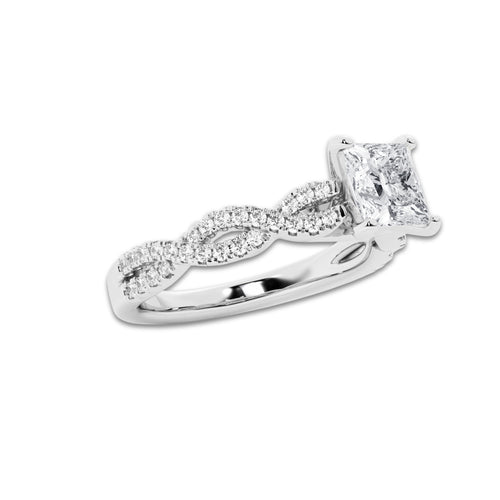 1.25 ctw Princess Lab-Grown Diamond Twisted Shank Engagement Ring in 14K White Gold for Women | E Color, VS1 Clarity, IGI Certified 1.00 ct Center Diamond