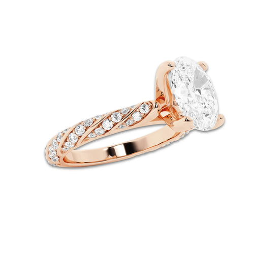 1.94 ctw Oval Lab-Grown Diamond Twisted Band Engagement Ring in 14K Rose Gold for Women | Colorless D, VVS1 Clarity, IGI Certified 1.50 ct Center Diamond