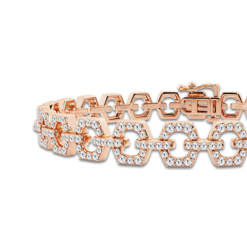 1 7/8 ctw Round Lab Grown Diamond Hexagon Shape Open Link Bracelet - 7 Inches 14K Rose Gold, DE, VS1