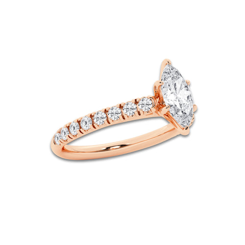 0.89 ctw Marquise Lab-Grown Diamond Pave Engagement Ring in 14K Rose Gold for Women | E Color, VS1 Clarity, IGI Certified 0.50 ct Center Diamond