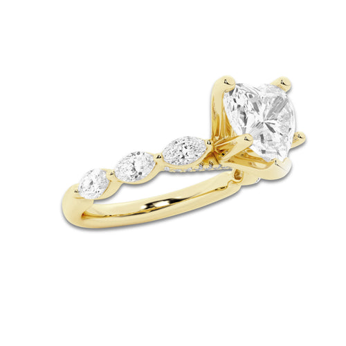 1.91 ctw Heart Lab-Grown Diamond Marquise Side Stone Engagement Ring in 14K Yellow Gold for Women | Colorless D, VVS1 Clarity, IGI Certified 1.50 ct Center Diamond