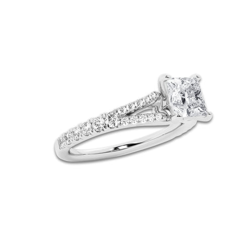 1.08 ctw Princess Lab-Grown Diamond Split Shank Side Stone Engagement Ring in 14K White Gold for Women | Colorless E, VS1 Clarity, IGI Certified 0.75 ct Center Diamond