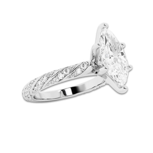 1.94 ctw Marquise Lab-Grown Diamond Twisted Band Engagement Ring in 14K White Gold for Women | Colorless E, VS1 Clarity, IGI Certified 1.50 ct Center Diamond