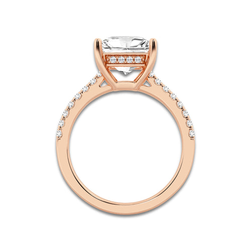 2.78 ctw Princess Lab-Grown Diamond Hidden Halo Side Stone Engagement Ring in 18K Rose Gold for Women | Colorless E, VS1 Clarity, IGI Certified 2.50 ct Center Diamond