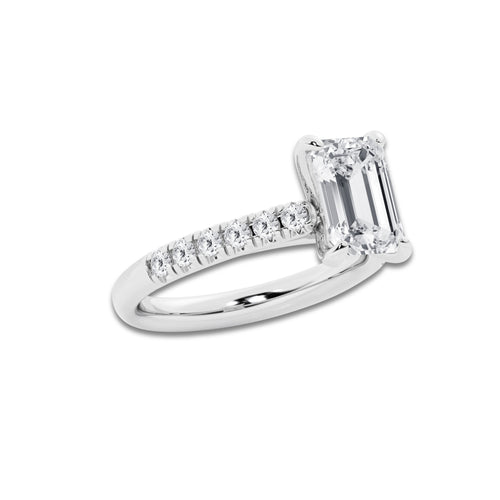 2.90 ctw Emerald Lab-Grown Diamond Pave Engagement Ring in Platinum for Women | E Color, VS1 Clarity, IGI Certified 2.50 ct Center Diamond