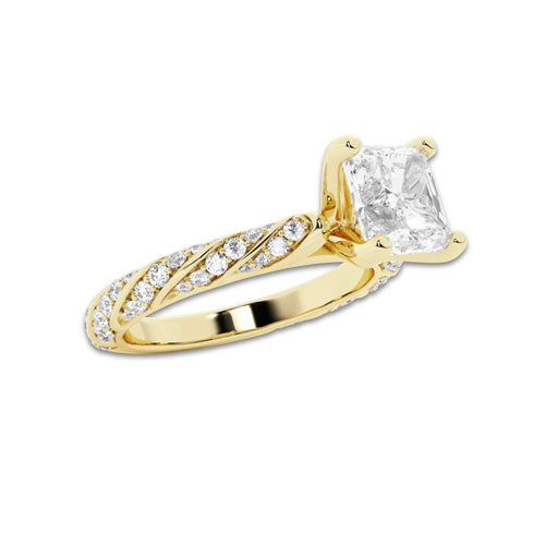 2.44 ctw Asscher Lab-Grown Diamond Twisted Band Engagement Ring in 14K Yellow Gold for Women | Colorless D, VVS1 Clarity, IGI Certified 2.00 ct Center Diamond