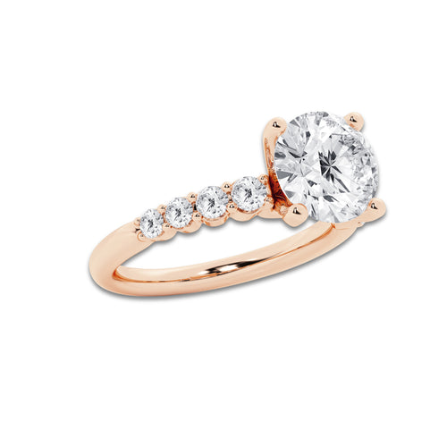 4.16 Ct Round Lab-Grown Diamond Half Eternity Engagement Ring in 14K Rose Gold for Female, Colorless (D), VVS1 Clarity | IGI Certified, 3.50 Ct Center Diamond