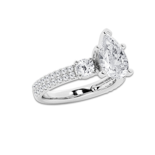 3.50 ctw Pear Lab-Grown Diamond Three Stone Double Row Engagement Ring in 14K White Gold for Women | E Color, VS1 Clarity, IGI Certified 2.50 ct Center Diamond