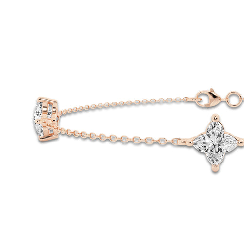 1 1/2 ctw Flower Lab Grown Diamond Three Station Bracelet - 6 Inches 14K Rose Gold, E, VS1